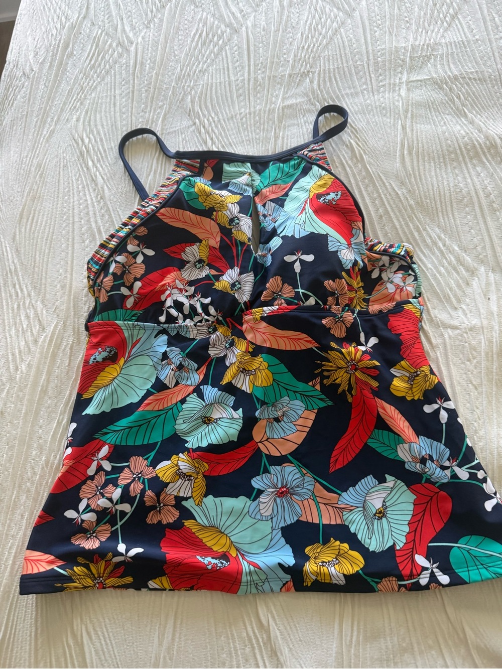 Ellen Tracy Navy Floral High-Neck Swim Camisole with Multicolor Print
